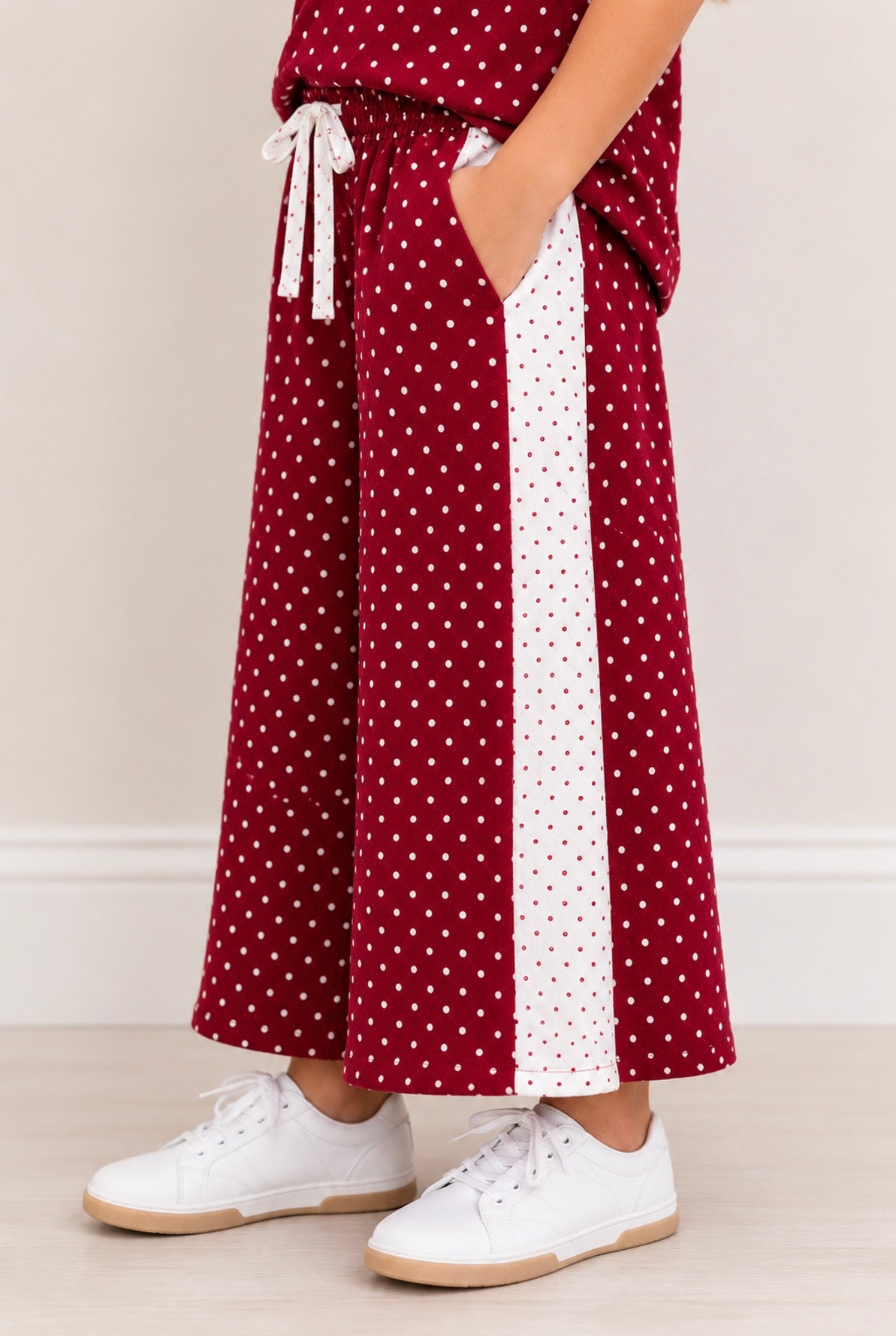 Girls Burgundy Polka Dot Two Piece Set - PREORDER
