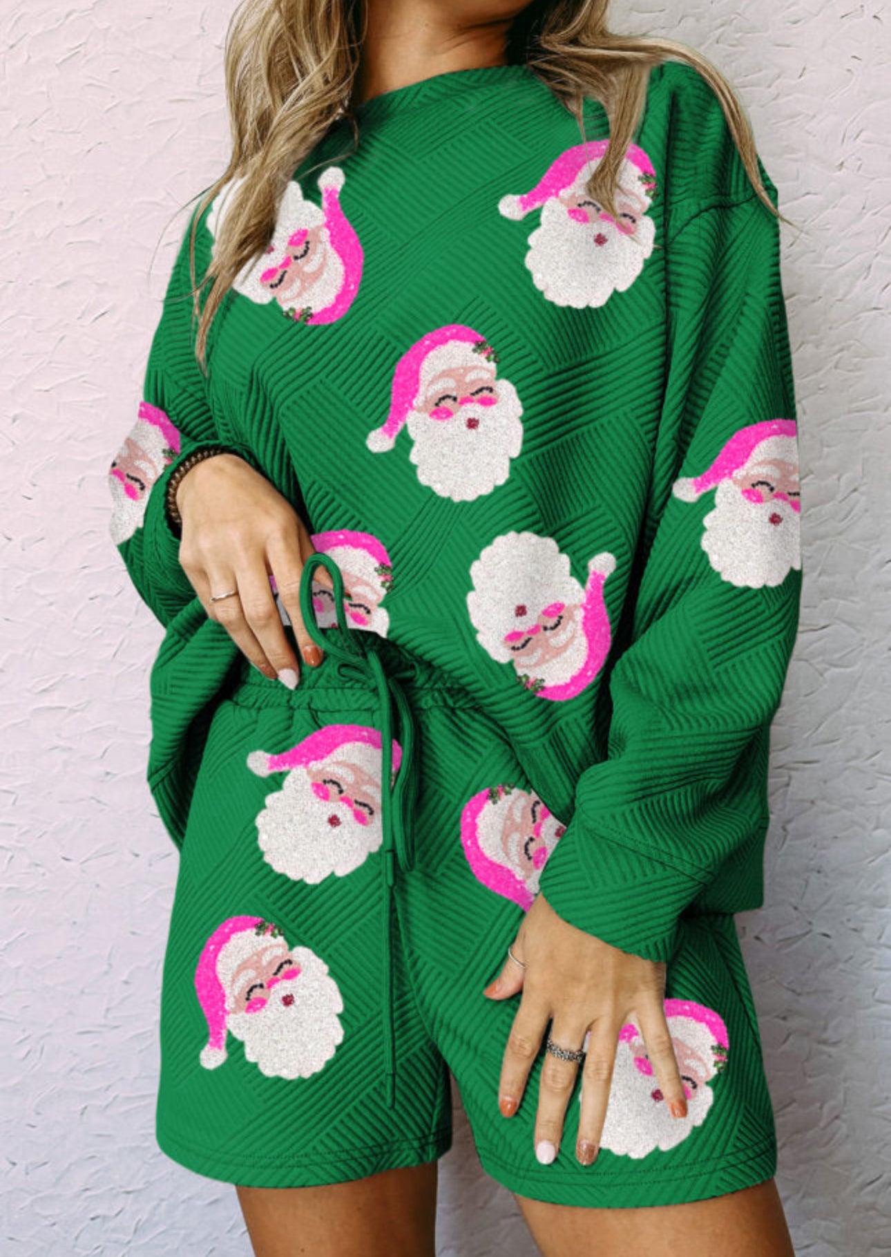 Green Santa Clause Pattern Textured
Pullover and Shorts Casual Outfit PREORDER