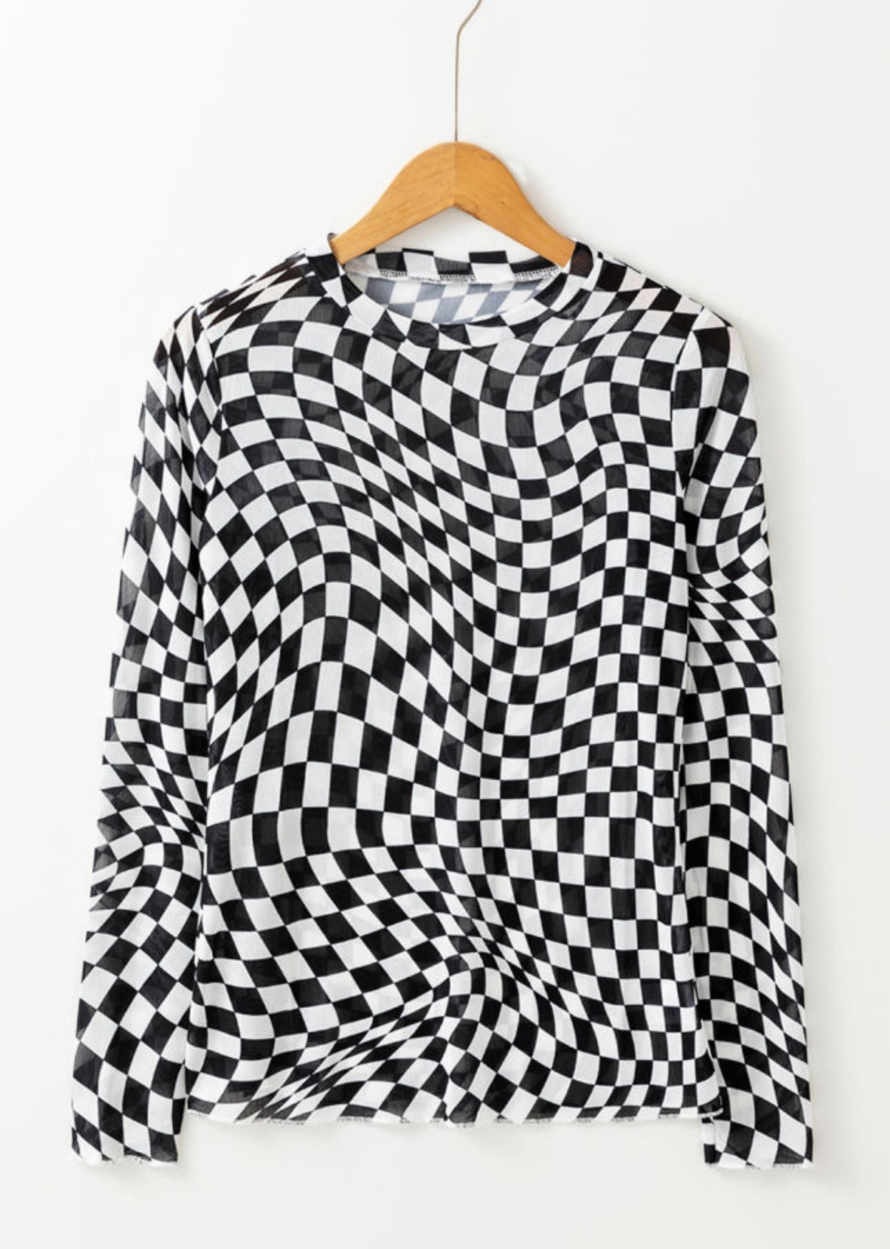 Black Checkered Mesh Mock Neck Top PREORDER