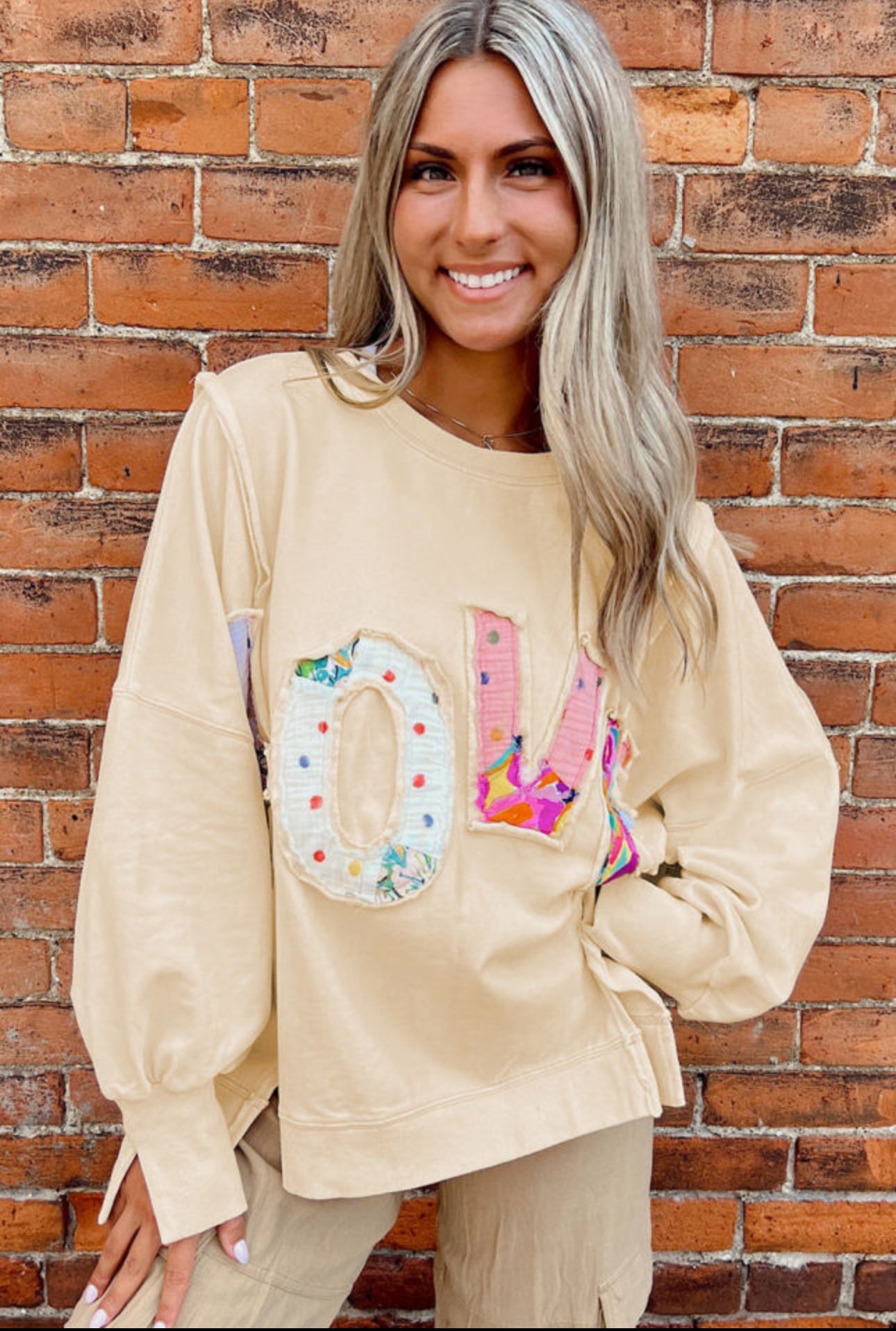 Apricot LOVE Side Slits Crew Neck Oversized Sweatshirt PREORDER