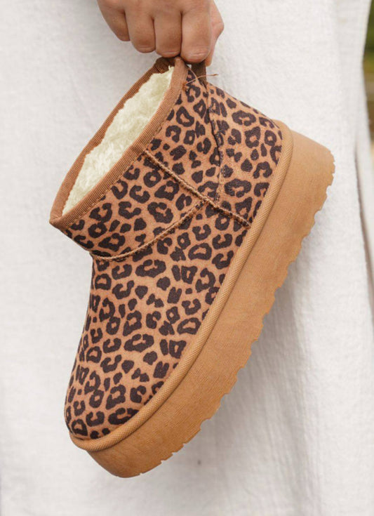 Chestnut Leopard Faux Suede Platform Snow Boots - PREORDER