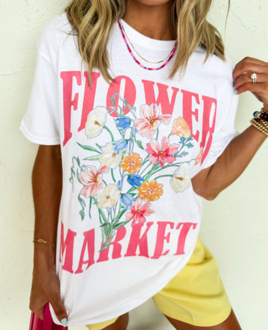White FLOWER MARKET Graphic T Shirt