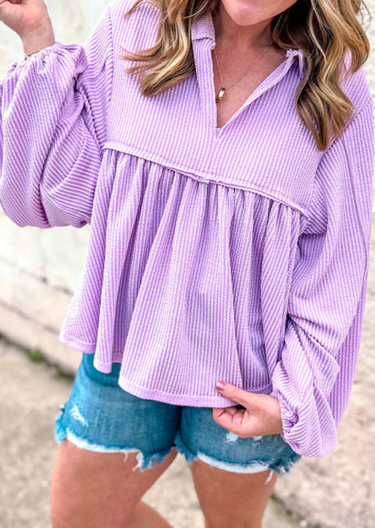 Purple Textured Bubble Sleeve Top PREORDER