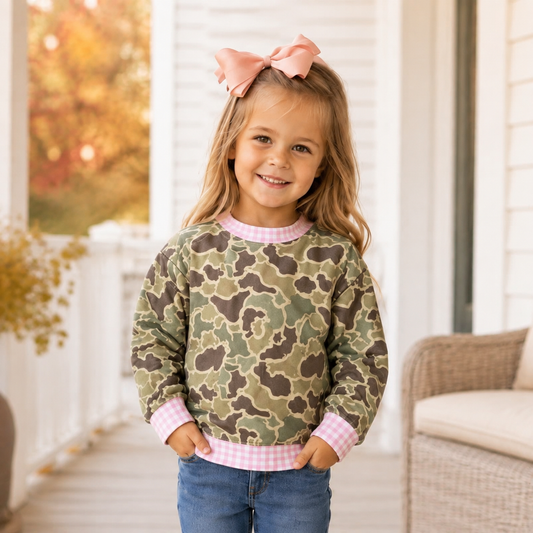 Pink Gingham Camo Mock Neck - PREORDER