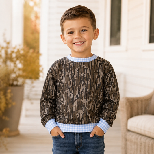 Blue Gingham Bottomland Mock Neck - PREORDER
