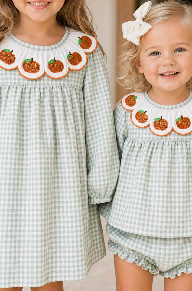 Halloween Thanksgiving Pumpkin Embroidery Girls Dress Peter - PREORDER