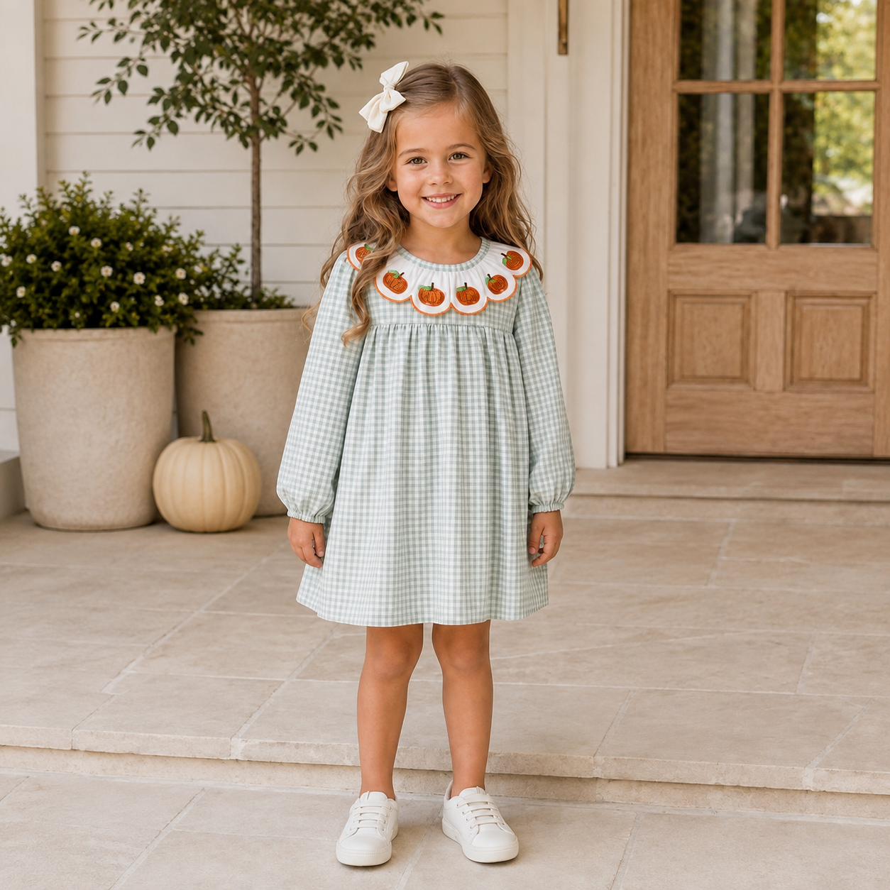 Halloween Thanksgiving Pumpkin Embroidery Girls Dress Peter - PREORDER