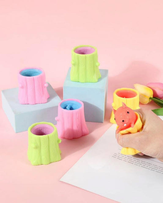 Random Color Tree Stump Squirrel Pop-Up Stress Relief Fidget Toy