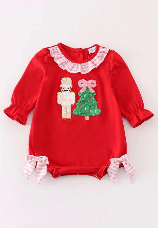 RED CHRISTMAS NUTCRACKER FRENCH KNOT GIRL BUBBLE PREORDER