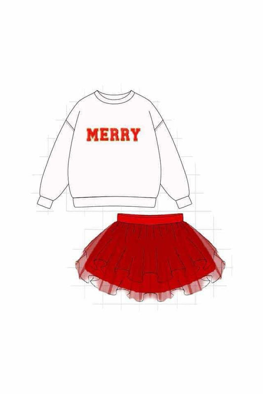 RED MERRY CHRISTMAS FRENCH KNOT GIRL DRESS SET