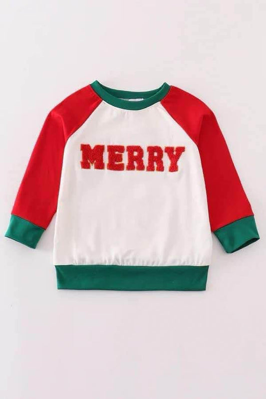 RED MERRY CHRISTMAS FRENCH KNOT BOY TOP