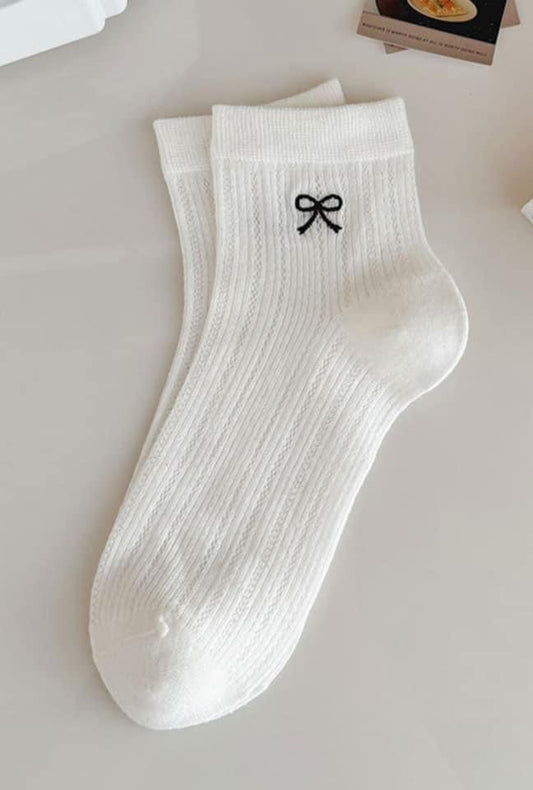 White Bow Knot Cotton Ankle Socks PREORDER