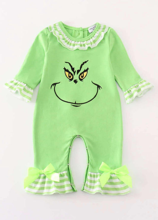 GREEN GRINCH EMBROIDERY GIRL ROMPER PREORDER