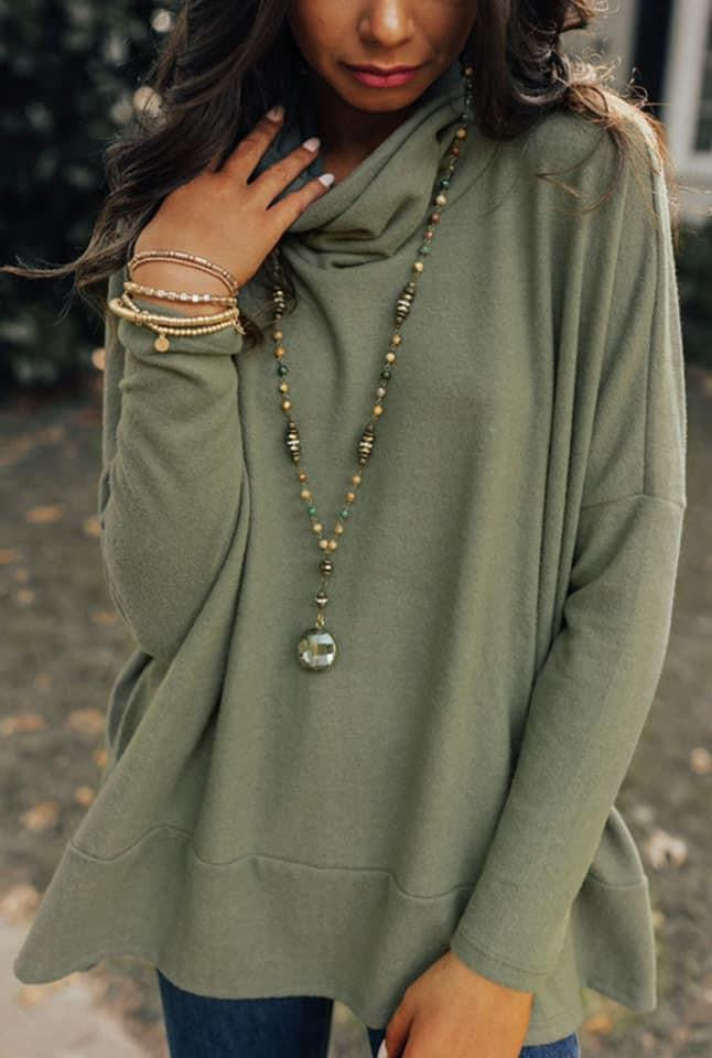 Jungle Green Cowl Neck Shift Tunic Top PREORDER