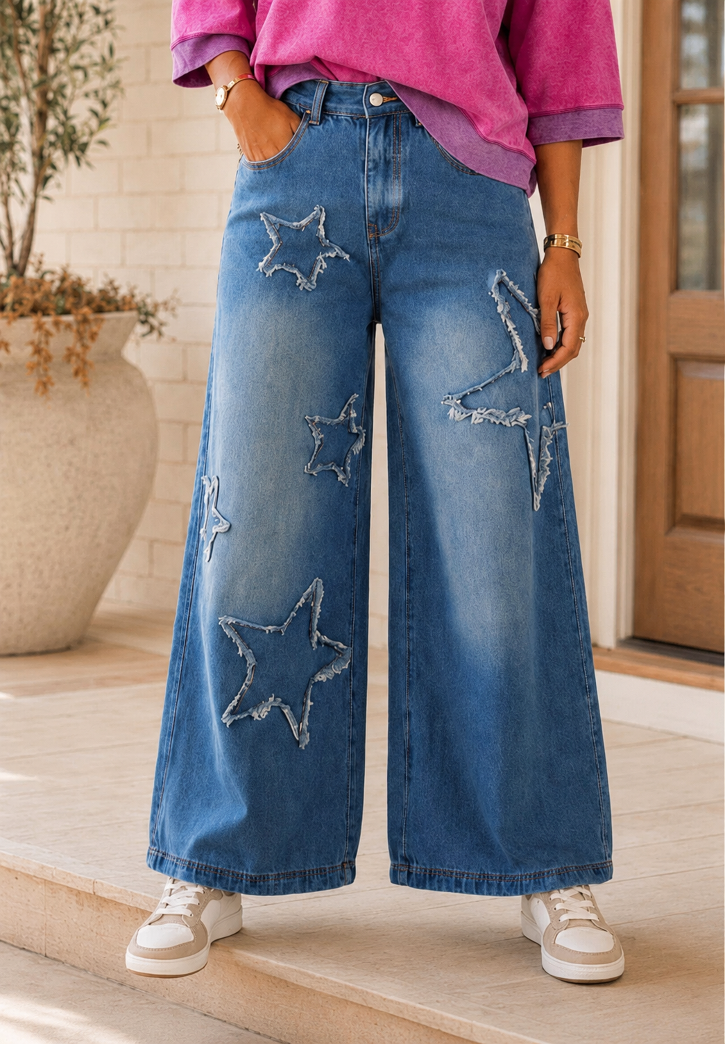 Ashleigh Blue Star Decorated Wide Leg Jeans - PREORDER