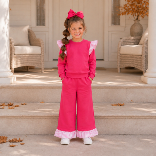 Girls Bright Pink & Light Pink Ruffle Set - PREORDER