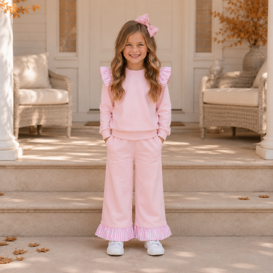 Girls Light Pink & Light Pink Ruffle Set - PREORDER