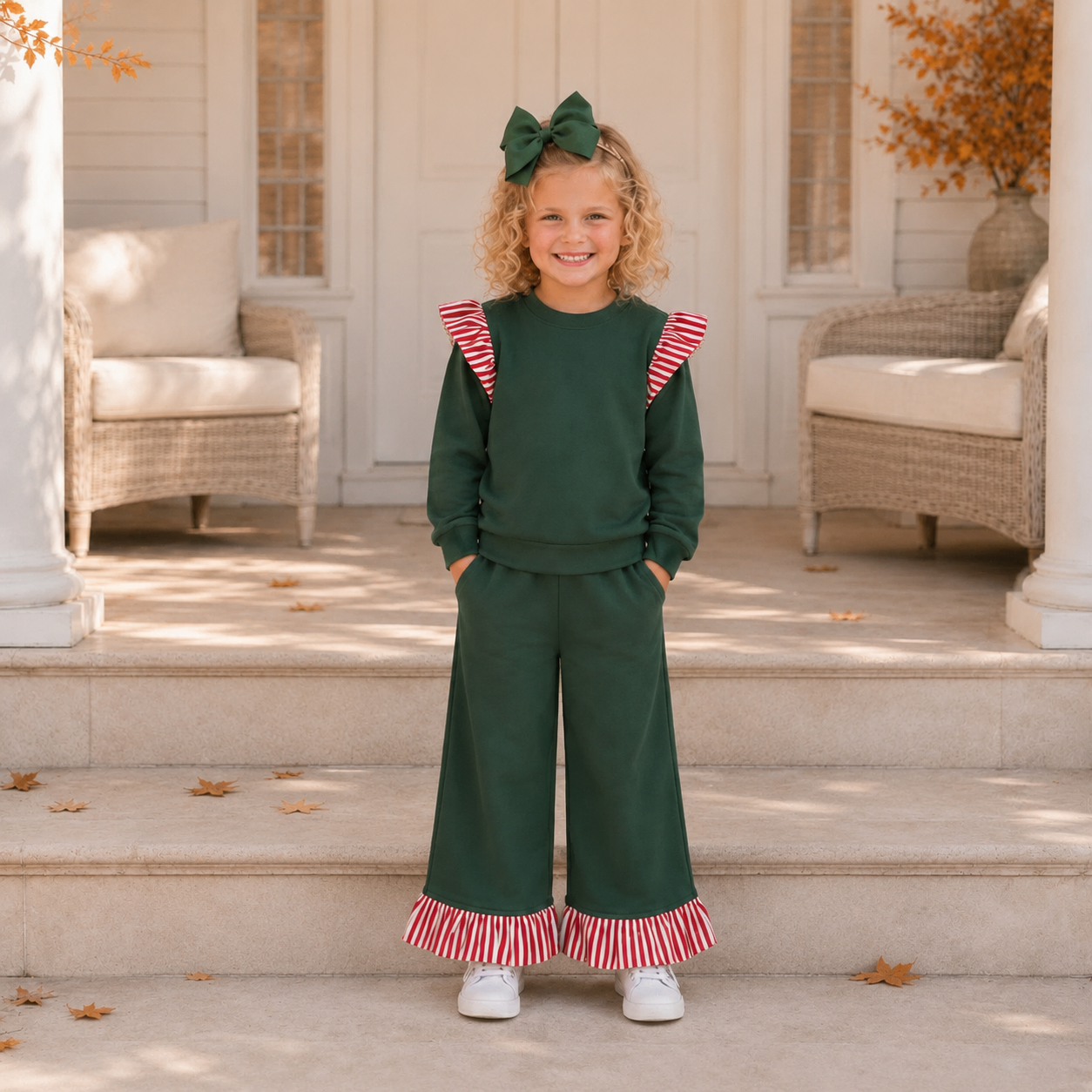 Girls Green & Red Ruffle Set - PREORDER