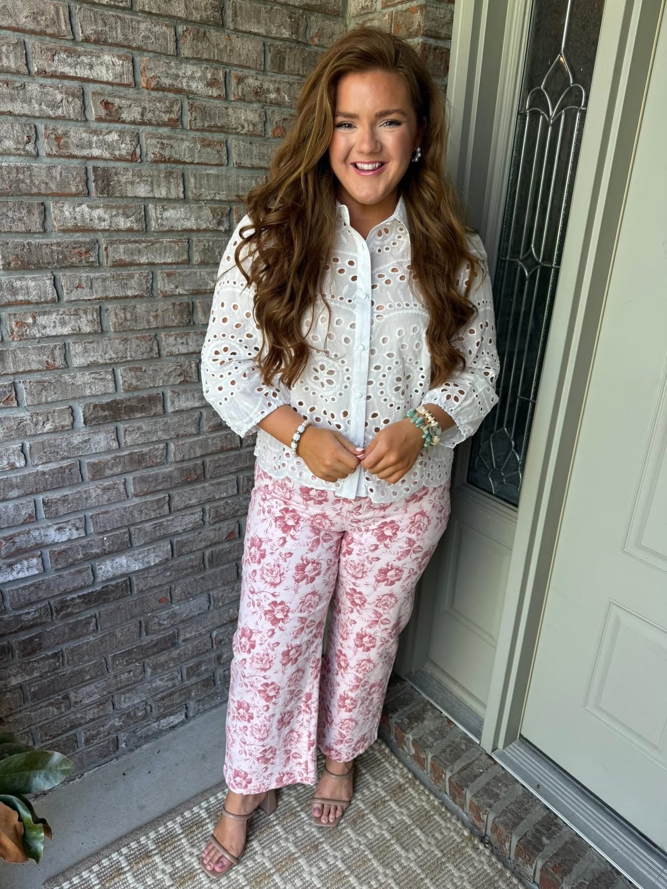 Pink Vintage Floral Print Denim Shift Pants