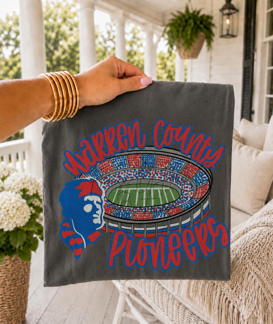 Warren County Pioneers Stadium Comfort Colors Pepper T- Shirt  - PREORDER