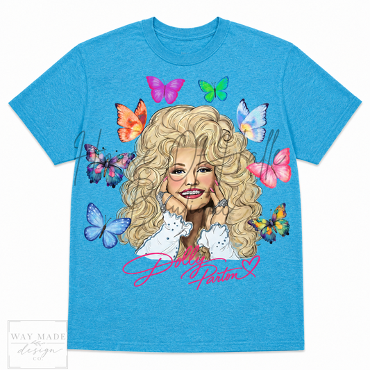 Dolly's Butterfly Garden On Gildan Heather Sapphire - PREORDER