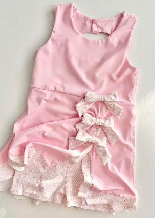 Girls Pink Athletic Bow Dress  - PREORDER