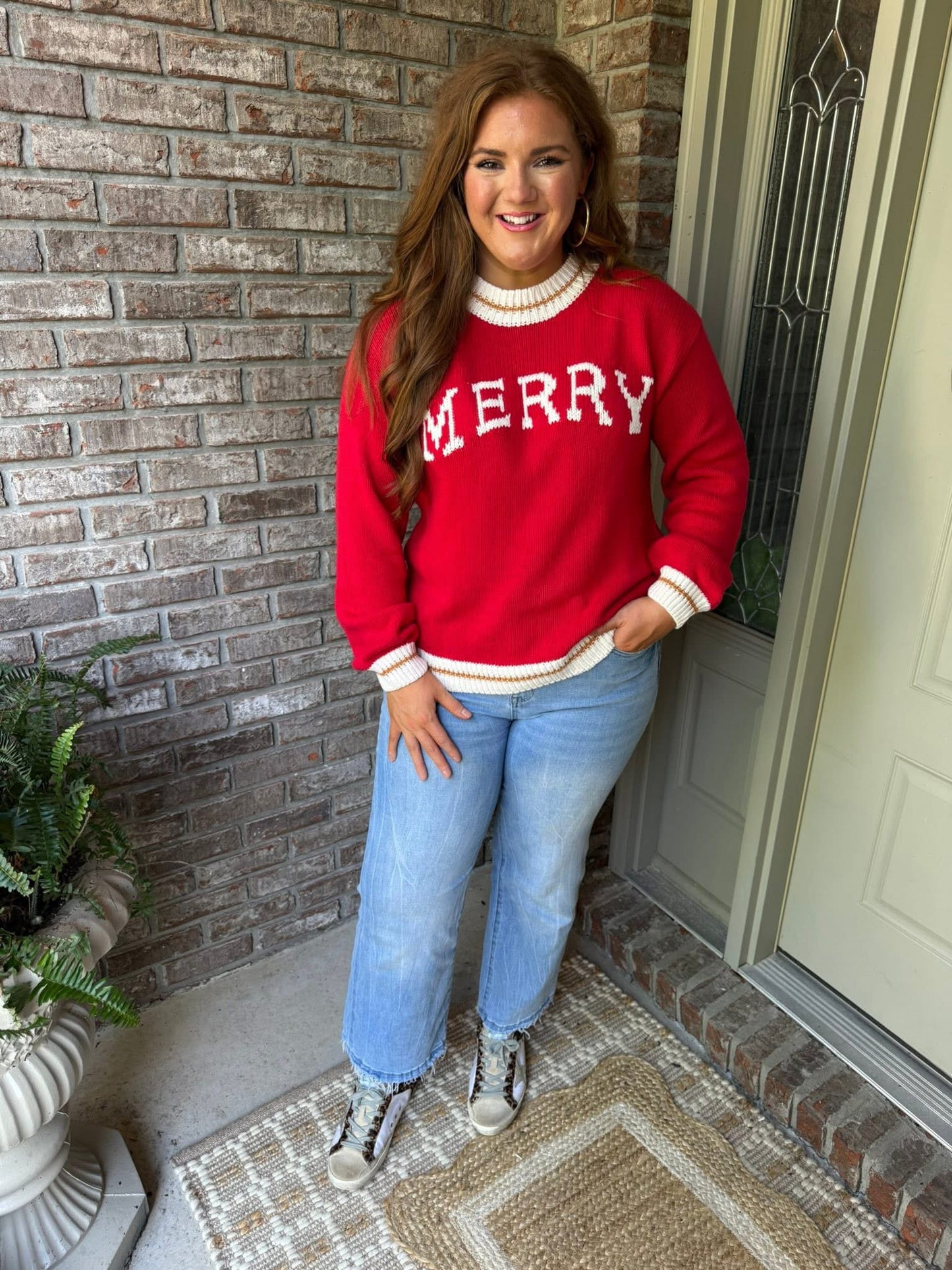 Red MERRY Color Block Edge Drop Shoulder Cozy Sweater - PREORDER