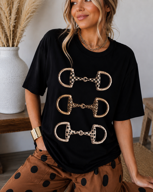 Black Western Horse Bit Printed Relaxed T Shirt - PREORDER