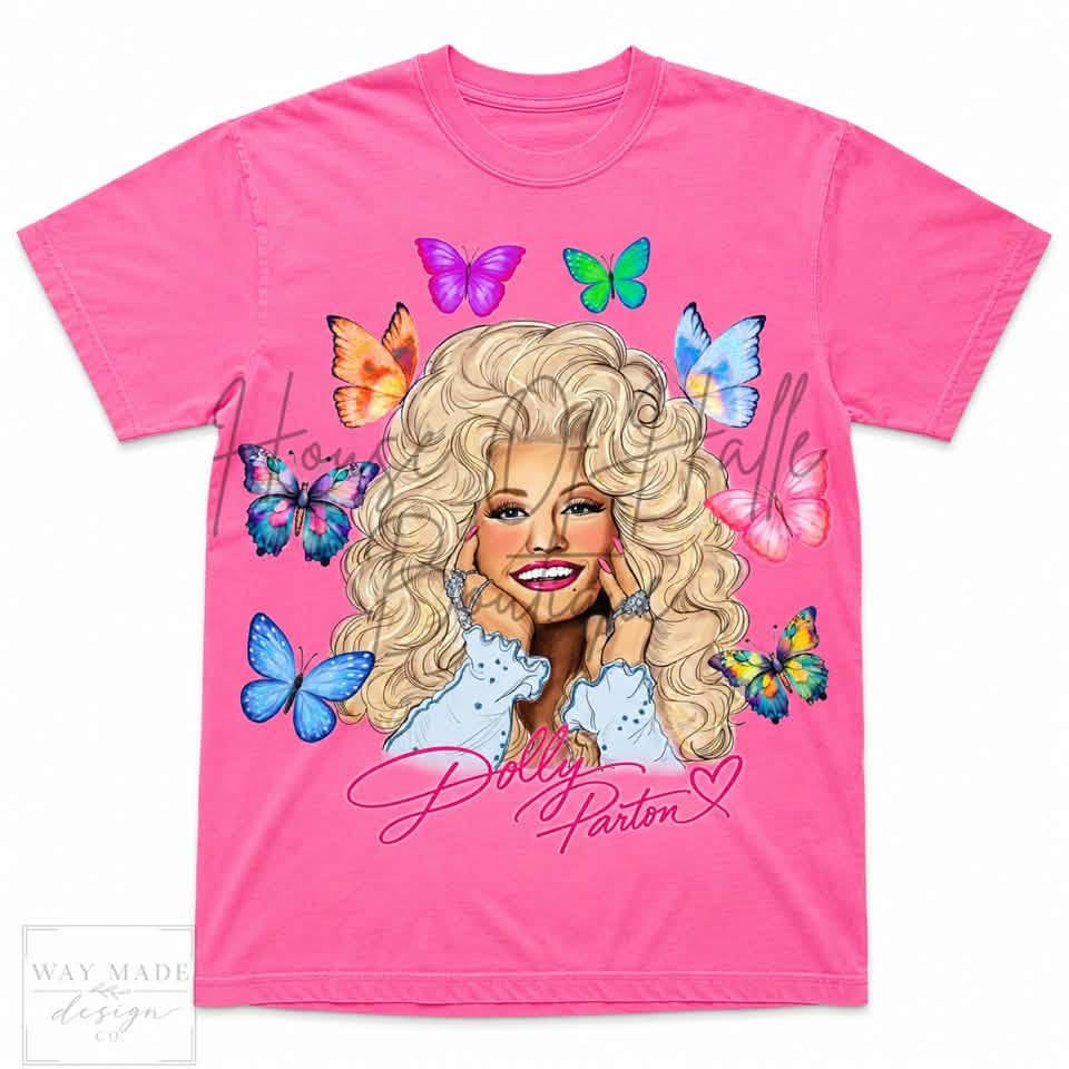 Dolly's Butterfly Garden On Comfort Colors Neon Pink - PREORDER