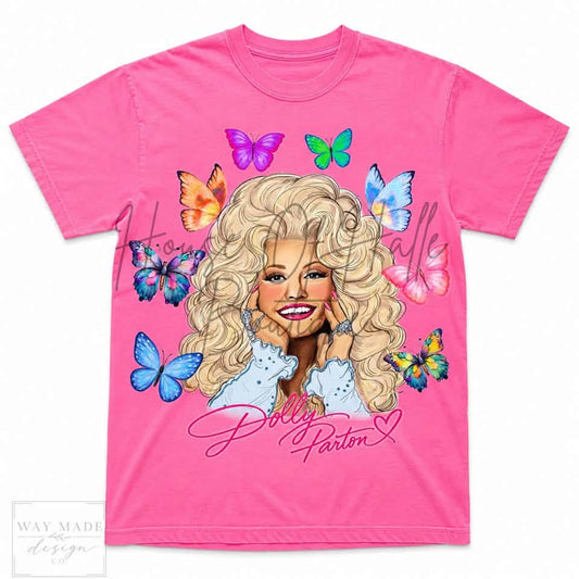 Dolly's Butterfly Garden On Comfort Colors Neon Pink - PREORDER