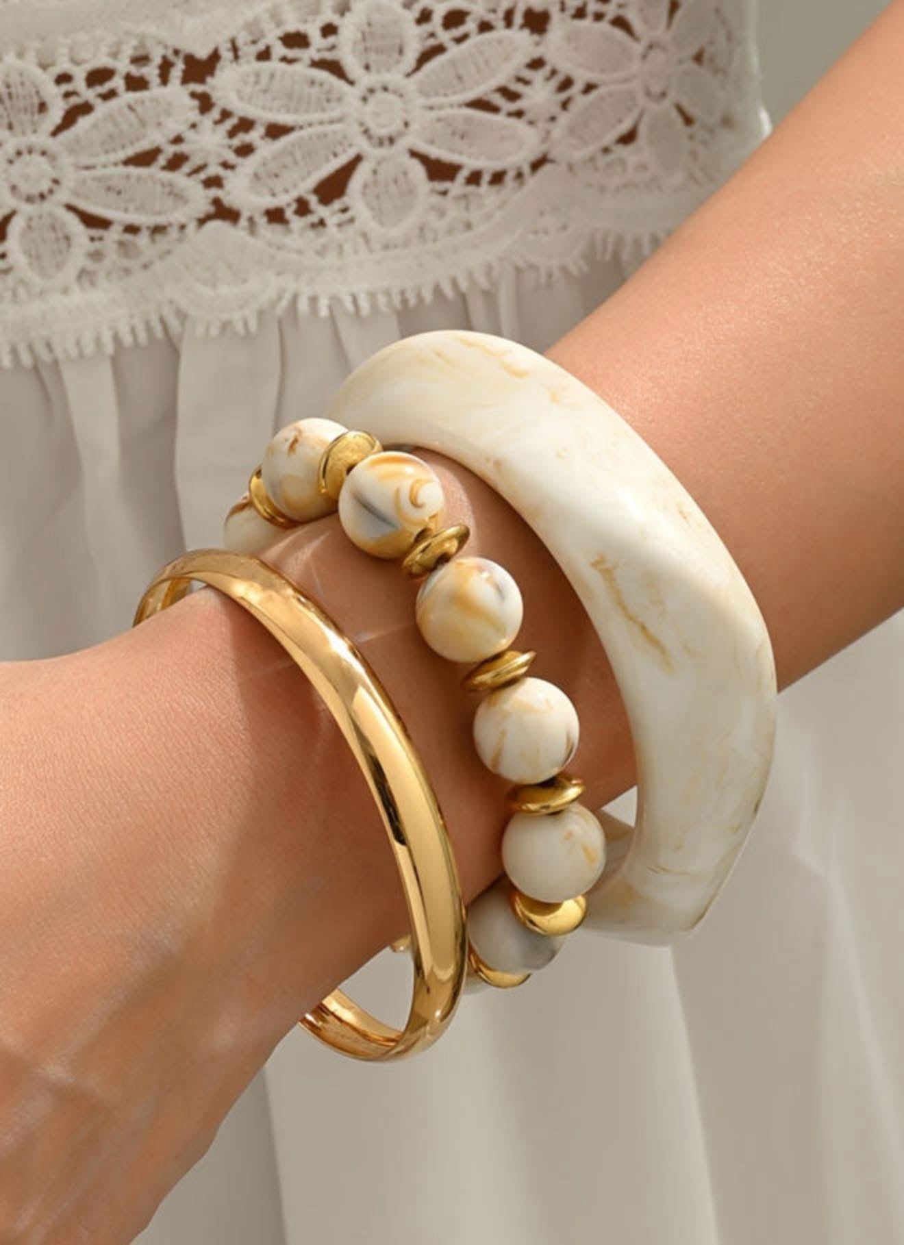 White Bangle Set Gold Plated