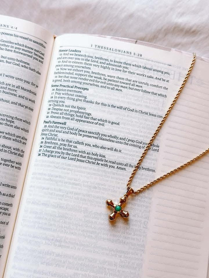 Gold and Green Cross Necklace