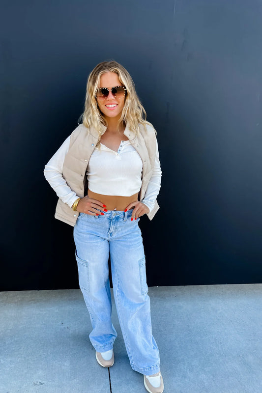 WHITE FALL BROOKLYN SNAP HENLEY TOP - PREORDER