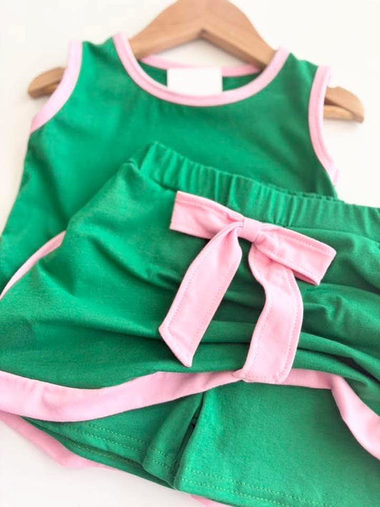 Girls Green & Pink Skort Set - PREORDER