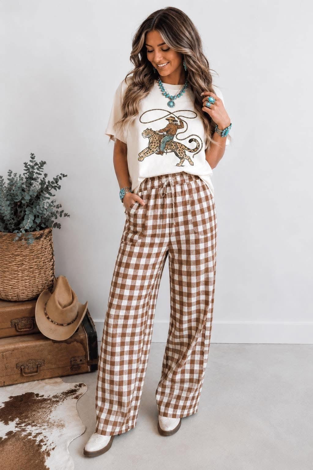 White Leopard Rodeo Cowboy Graphic Casual Tee - PREORDER