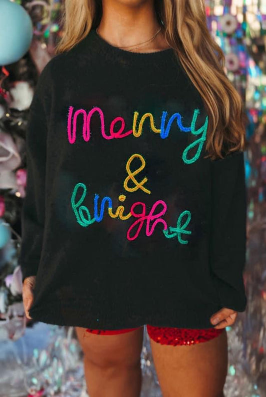 Black Tinsel Merry & Bright Round Neck Plus Size Sweater PREORDER