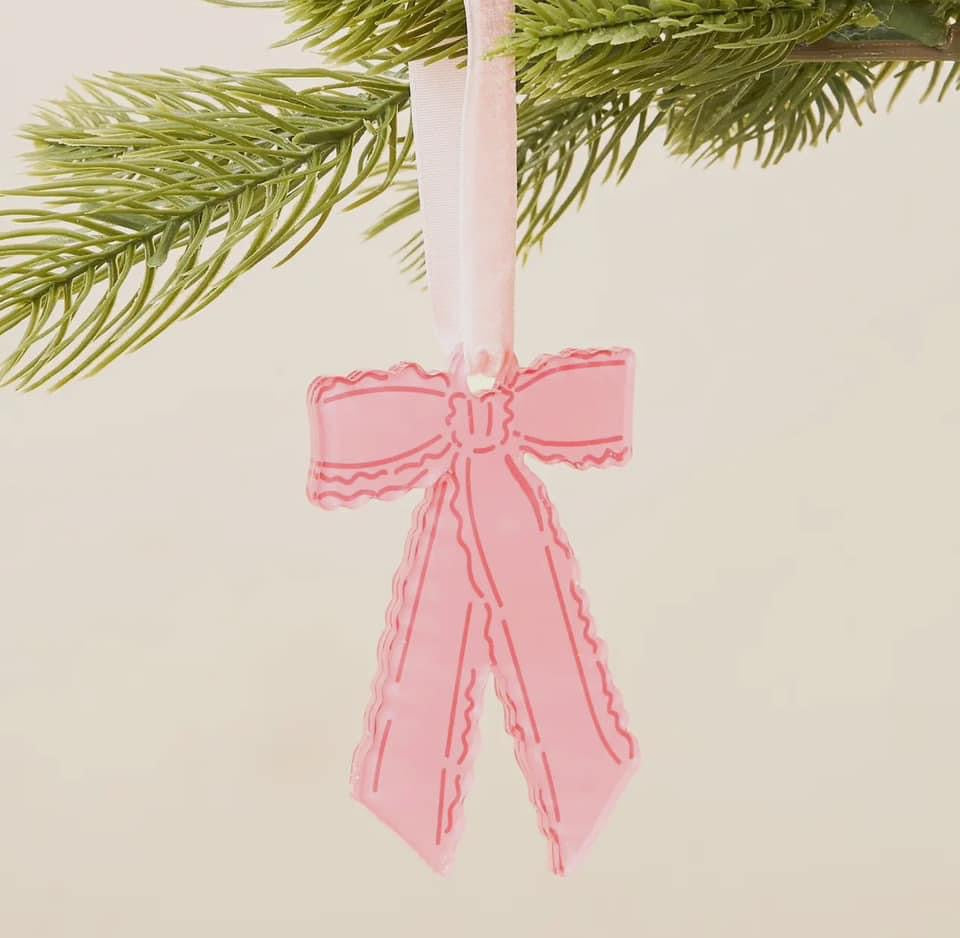 Holiday Tree Ornament-Pink Ruffle Bow Shape