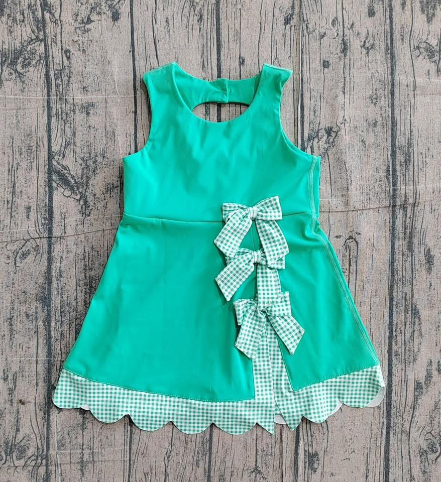 Girls Green Athletic Bow Dress  - PREORDER