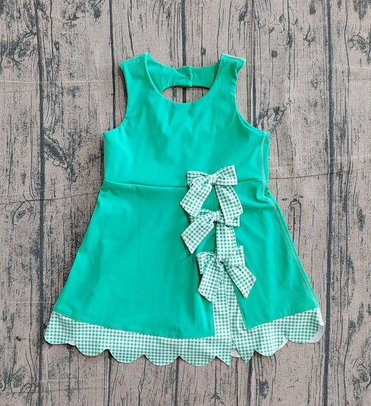 Girls Green Athletic Bow Dress  - PREORDER