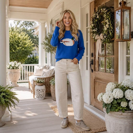 Sky Blue Mallard Drop Shoulder Long Sleeve Sweater - PREORDER