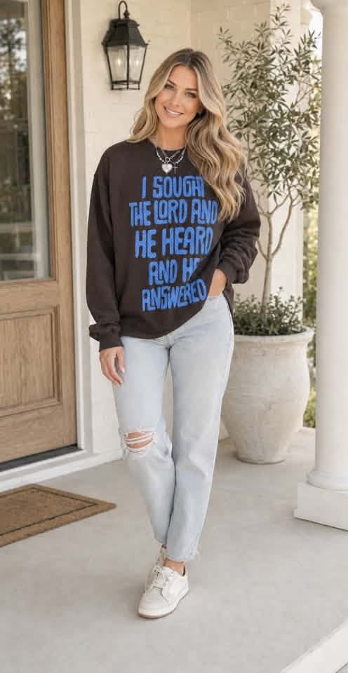 Coffee Polka Dot I Sought The Lord Casual Pullover Sweatshirt - PREORDER