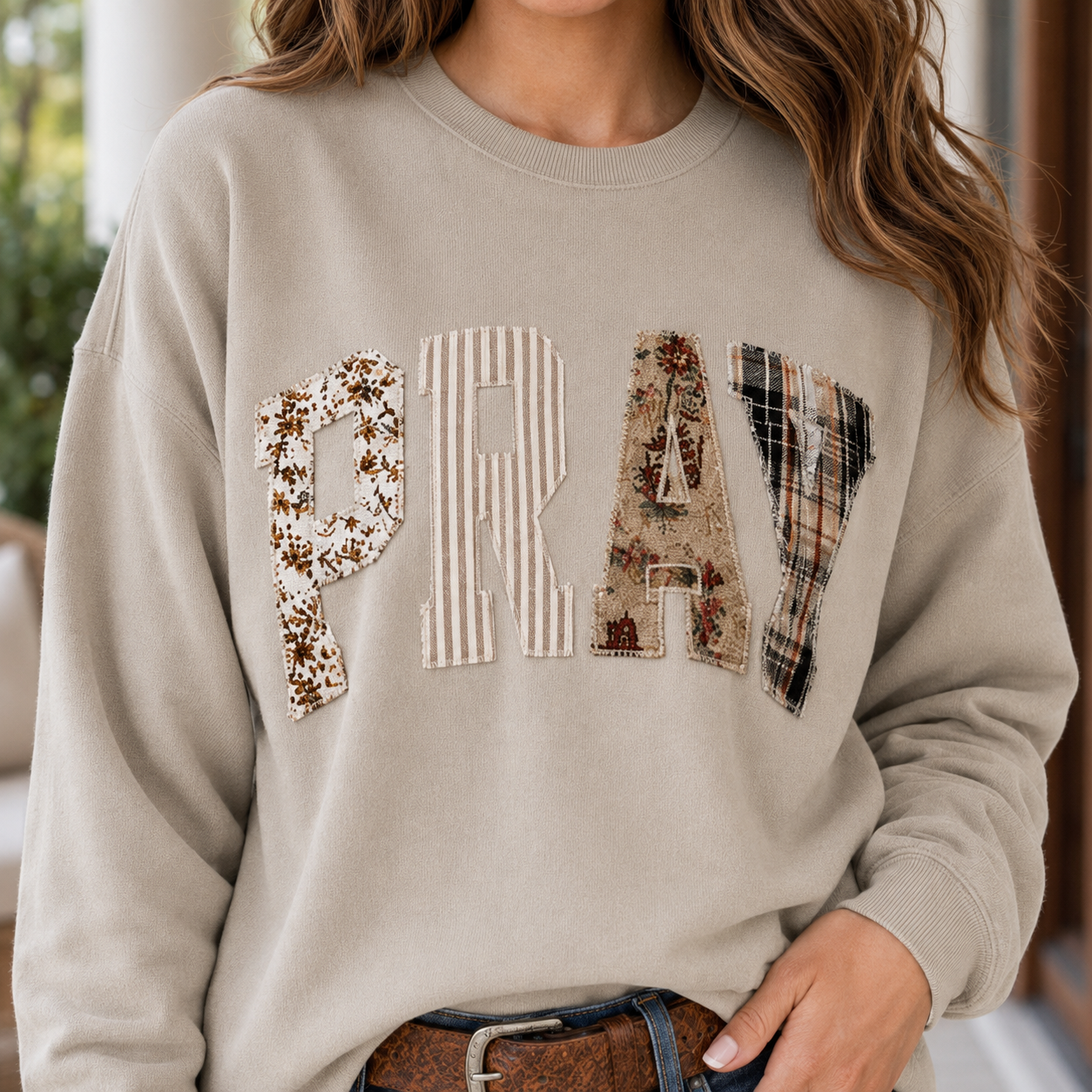 Parchment PRAY Floral Plaid Striped Embroidered Pullover Sweatshirt - PREORDER