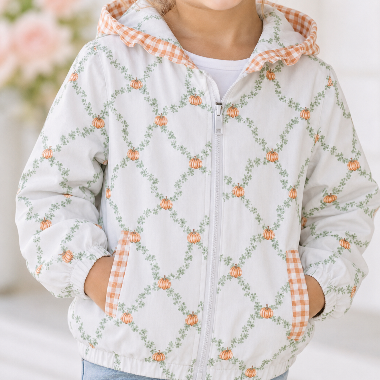 Girls Pumpkin Gingham Jacket - PREORDER