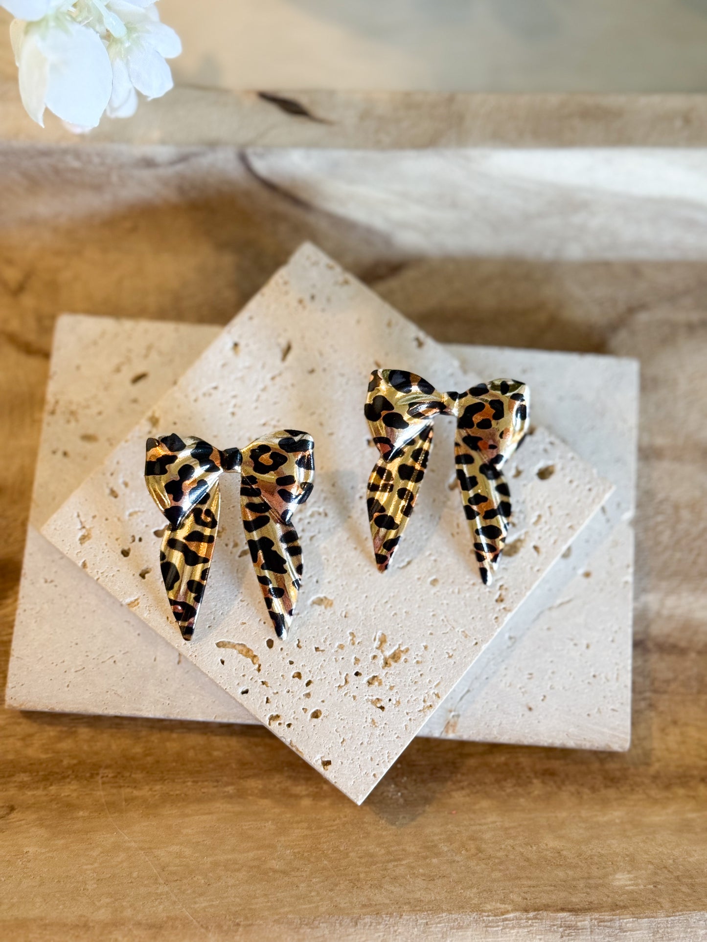 Gold Leopard Print Bow Knot Shape Plated Alloy Earrings