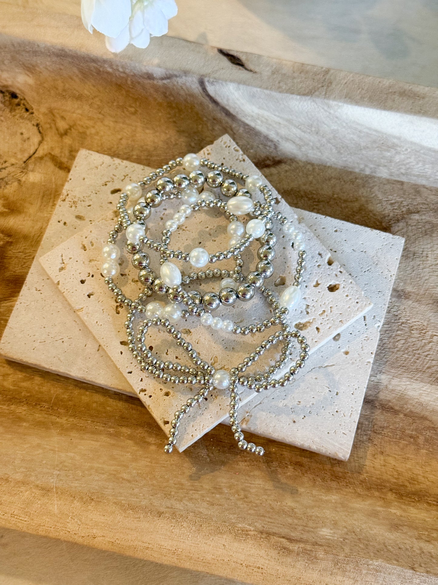 Silver Bow Bracelet Set