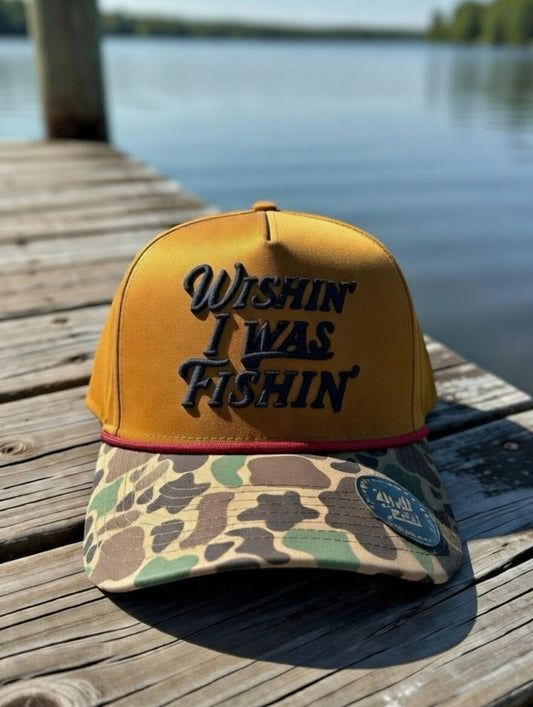 Wishin' I Was Fishin' Hat in Trade Brown & Military Duck Camo