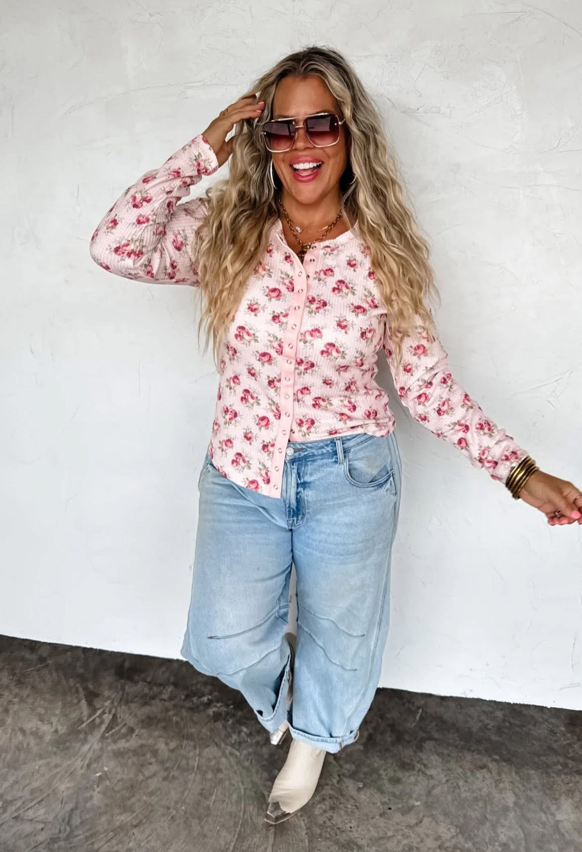 Pink Floral Henley