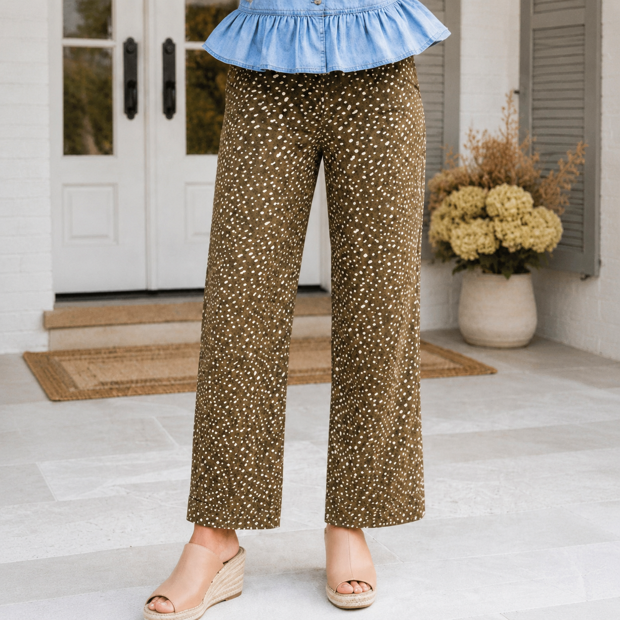 Brown Fawn Print Pocketed Casual Shift Jeans - PREORDER