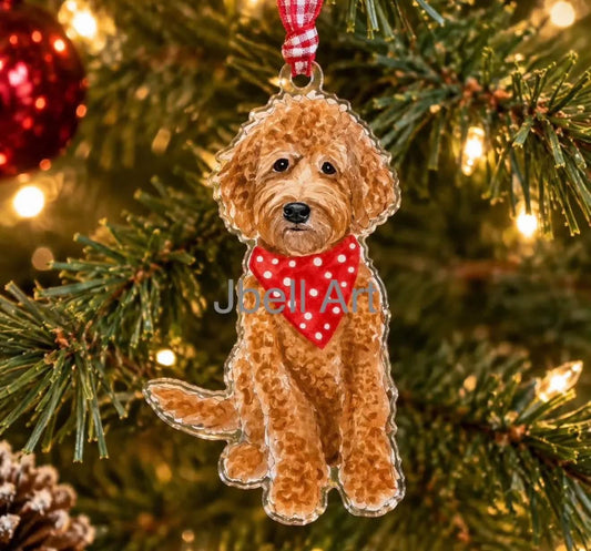 Red Goldendoodle Acrylic Ornament- Watercolor - PREORDER