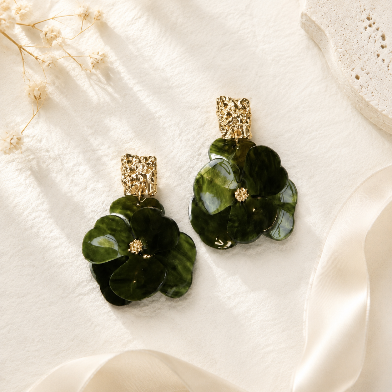 Green Flower Earrings